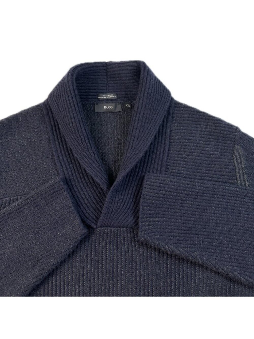 HUGO BOSS Bard Jumper Sweater Men Size XXL Shawl Neck Virgin Wool Navy